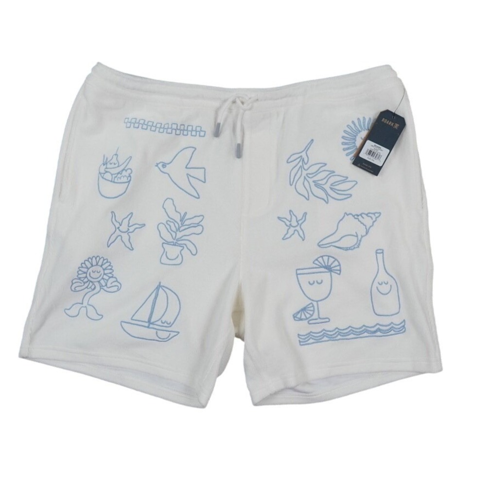 Roark Shorts Mens XXL Costa White Gonzo Grotto Terry Cloth  Embroidered Surf